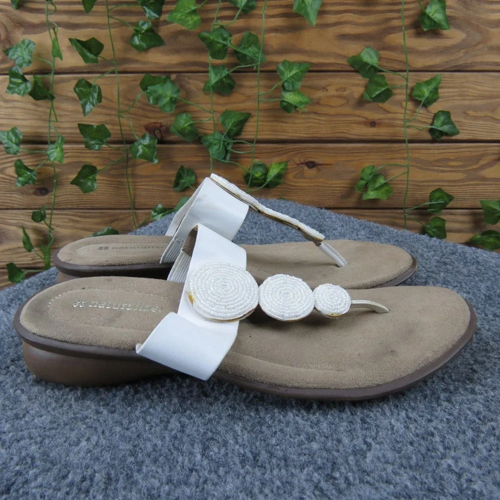 Naturalizer Jillian White Beaded Thong‎ Sandals Women's Size 7M